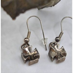 "5/$25" Silvertone Chubby Cross Dangle Earrings